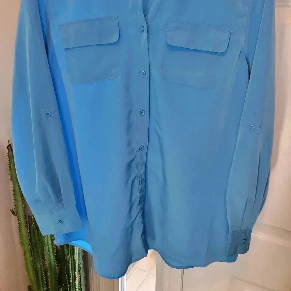 D&Co Beautiful Blue Business Casual Button Up Longsleeve Shirt, Size XL Pockets - Picture 5 of 8